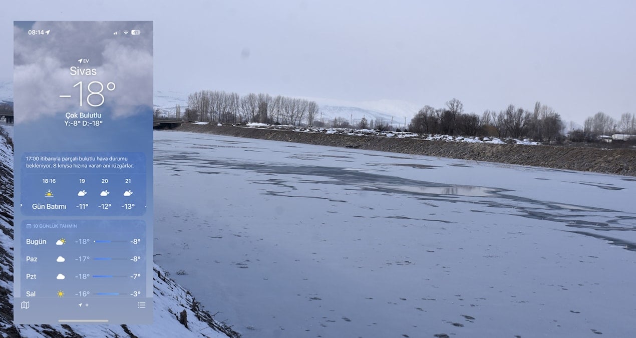 Sivas eksi 18’i gördü: Kızılırmak Nehri kısmen dondu